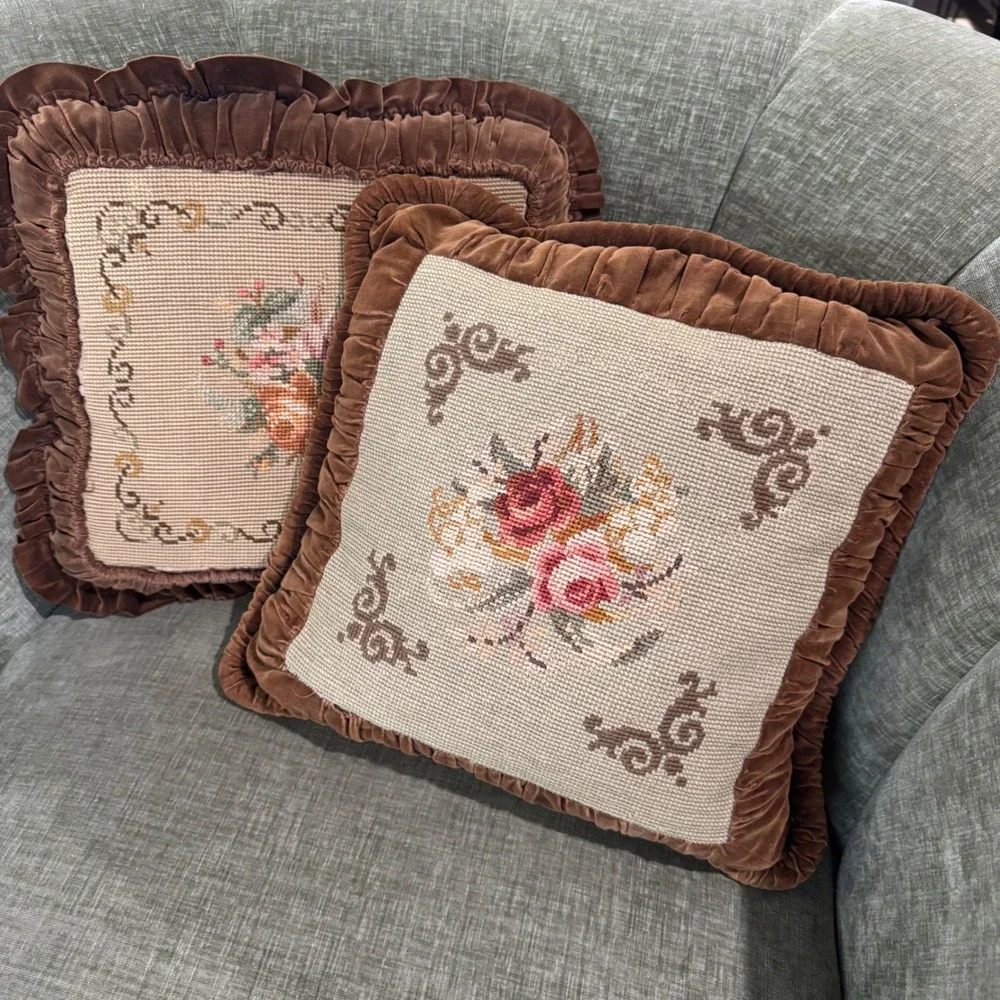 Vintage Needlepoint Throw Pillows 12